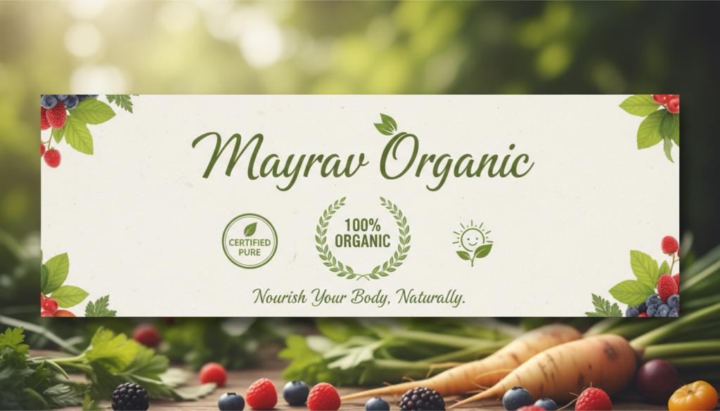Firefly_Gemini Flash_Create a banner for brand -Mayrav Organic- which is 100- Organic brand 336016