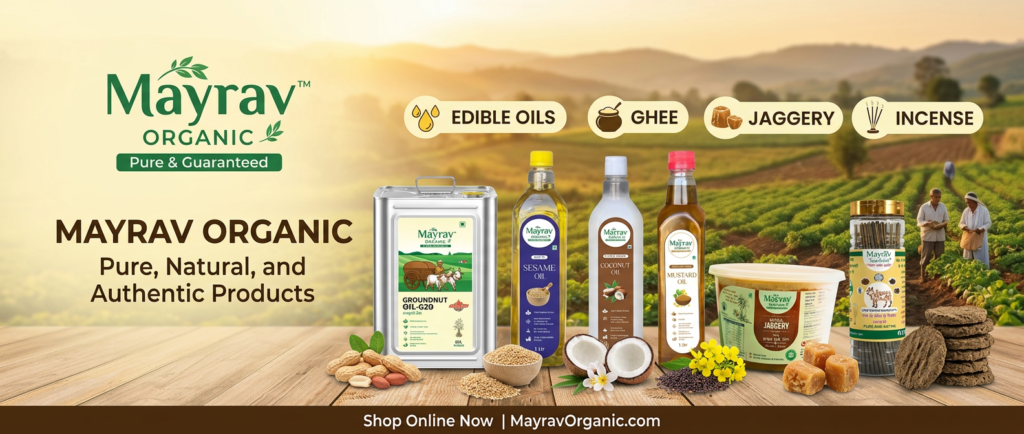 Firefly_Gemini Flash_create a banner of -Mayrav Organic- brand with provided logo, who sells organic produ 336016 (2)