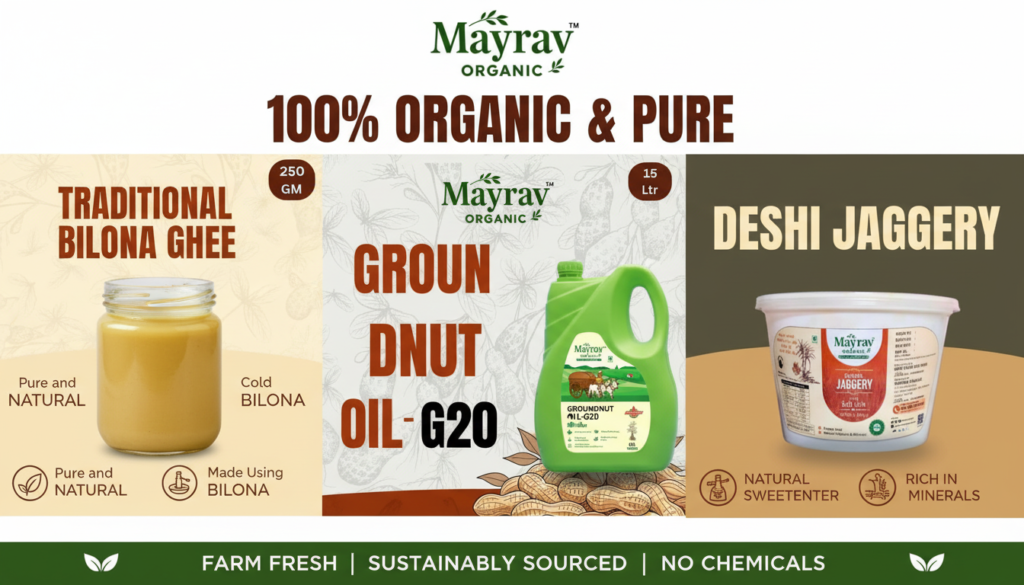 Firefly_Gemini Flash_now Create a another banner for brand -Mayrav Organic- which is 100- Organic brand wi 336016